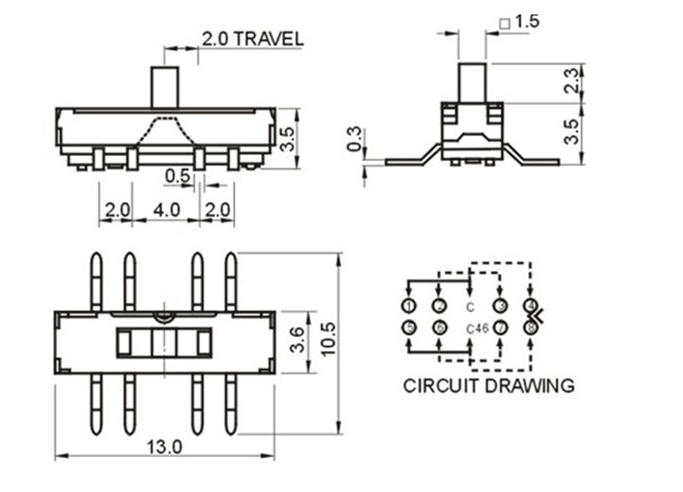 大量批发鸿大开关贴片小微型六脚MS-23D19电源开关  微型拨动开关  滑动开关