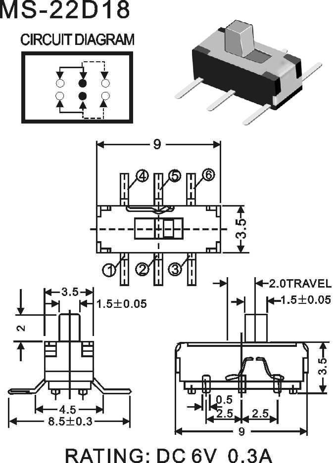 长期生产鸿大开关寿命长双排六脚MS-22D18拨动开关  微型拨动开关  滑动开关
