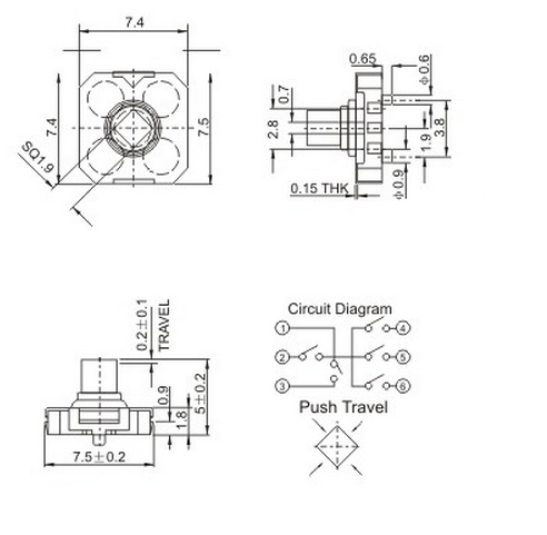 鸿大开关7.4mmX7.5mm包脚TC-043贴片轻触开关  按键开关  敏感型开关