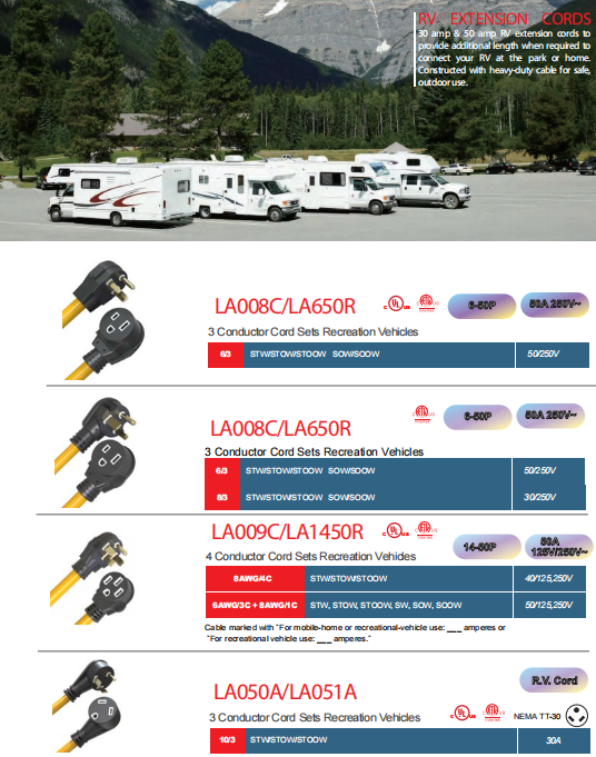 R.V房车6-50P 14-50P 30A/125V 延长线  R.V房车延长线  6-50P 14-50P TT-30P  30A/125V 250V