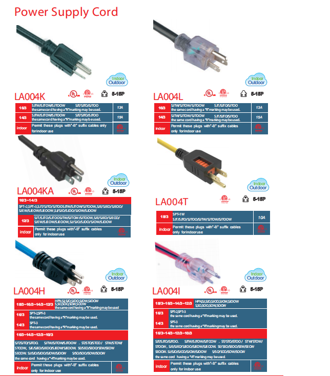 供应 NEMA 1-15P 5-15P 6-20P 电源线  7A 10A 13A 15A 20A  美规电源线