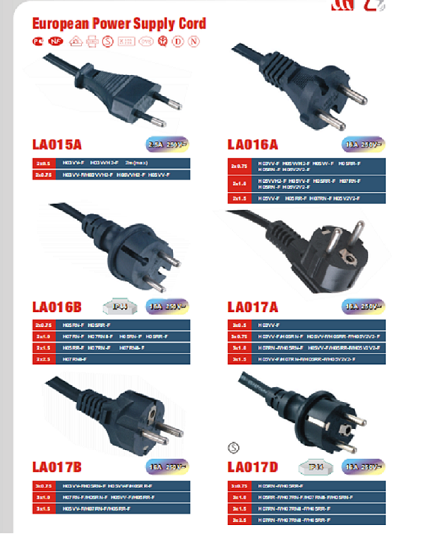 供应欧洲 2.5A 16A 250V 欧规电源线  VDE
