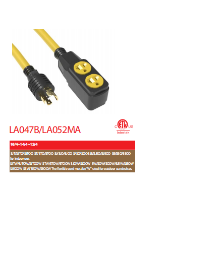NEMA L14-30P / 5-20R 发电机延长线