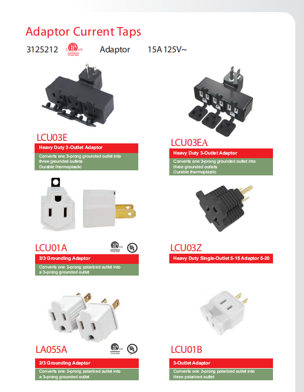 ETL/CETL 15A 125V 美规转换插头  15A 125V~
