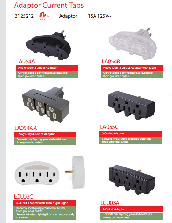 ETL/CETL 15A 125V 美规转换插头  15A 125V~