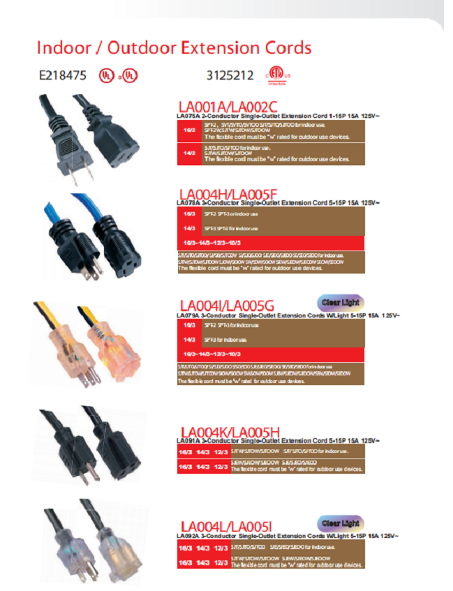NEMA1-15P/5-15P/5-20P/6-20P延长线  NEMA 5-15P/1-15P  13A/15A 125V/250V  美规延长线