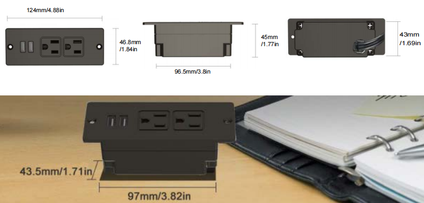 120V/12A 桌面插座，带 5V/4.8A USB端口