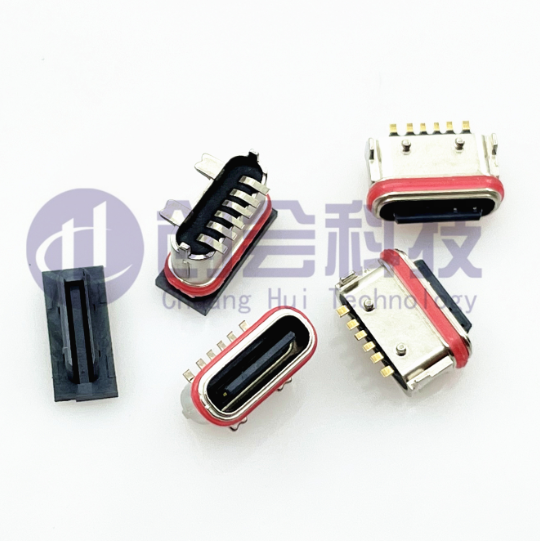 TYPE-C 6PIN 防水母座立式贴片插件IPX7级