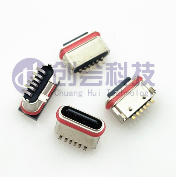 TYPE-C 6PIN 防水母座立式贴片插件IPX7级