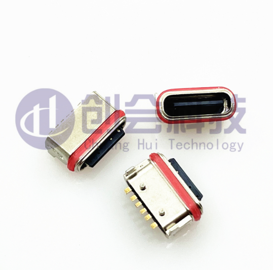 TYPE-C 6PIN 防水母座立式贴片插件IPX7级