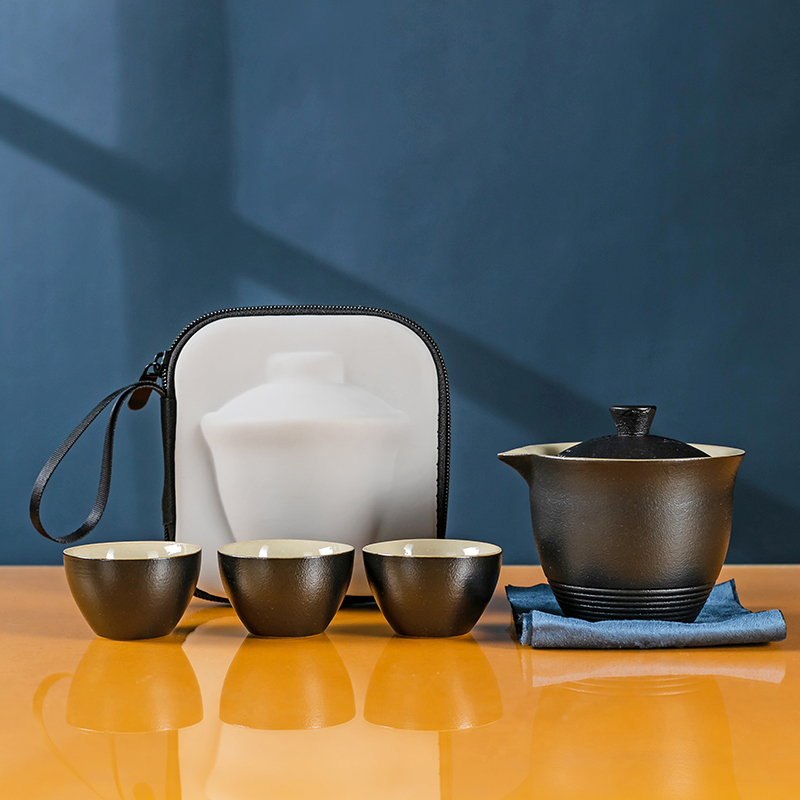 粗陶旅行茶具便携快客杯一壶三杯随身泡功夫茶具