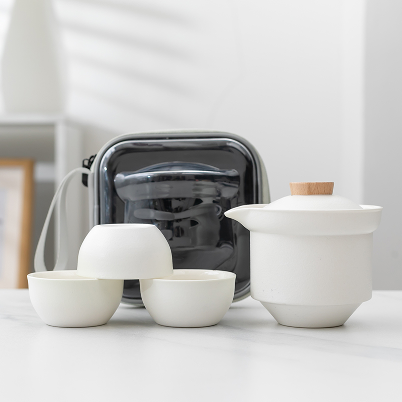粗陶旅行功夫茶具一壶三杯便携户外露营快客杯陶瓷茶具  旅行茶具