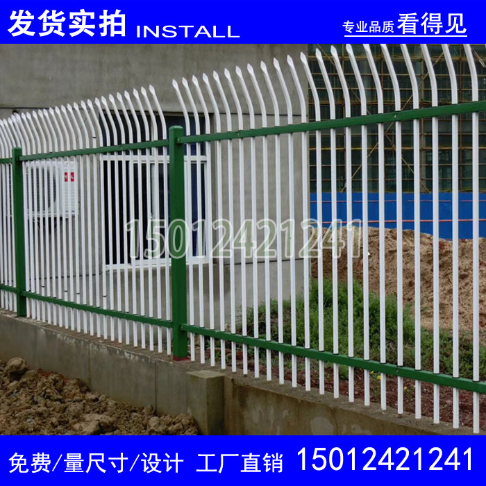 现货工厂防护栏带装饰圈三横厂区围栏户外铁艺栏杆  小区围墙护栏  服务区镀锌管围栏  三横杆护栏
