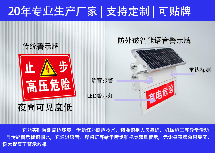 红外感应 + 声光警示！防外破闪光语音警示装置  智能语音提示牌  高压警示牌